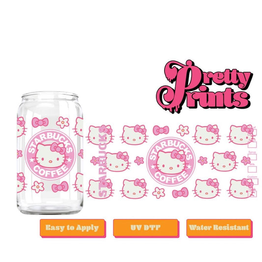 Pink Kitty Coffee UVDTF Libbey Wrap 16oz