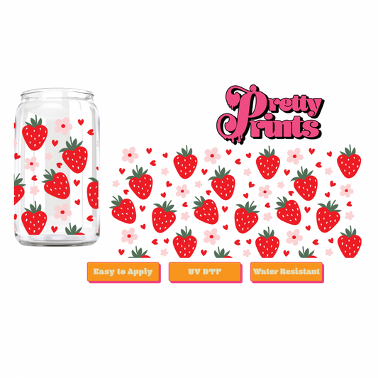 Strawberry &  Pink Flowers UVDTF Libbey Wrap 16oz
